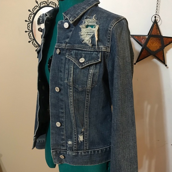 GAP cotton stretch distressed denim jacket - Picture 6 of 8